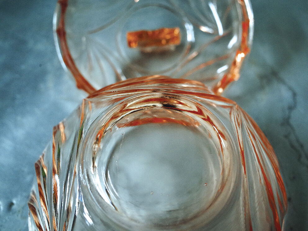 Pink glass art deco candy