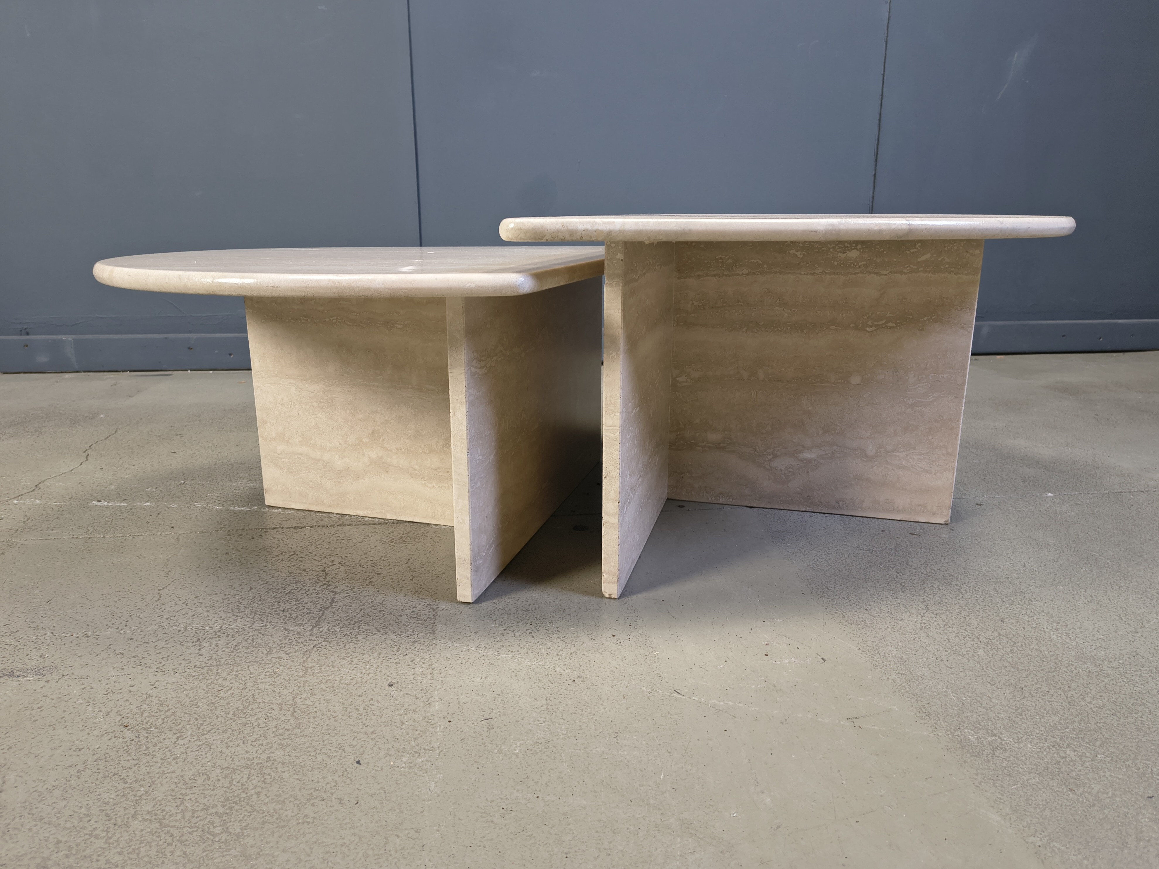 Pair of vintage travertine coffee tables or side tables, 1970s