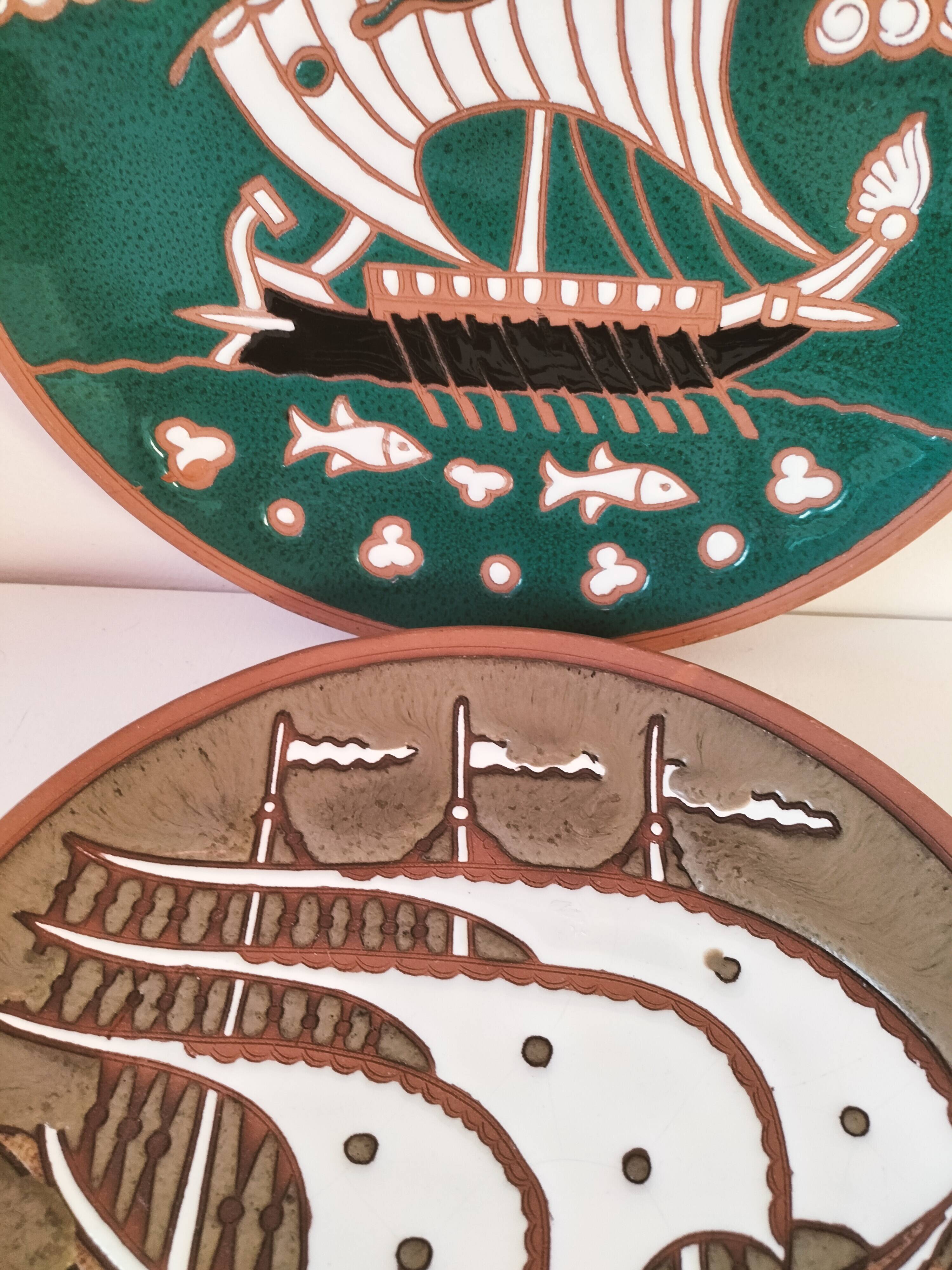 Duo plates Dakas Rhodes antique boats – handmade ceramics