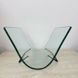 Post modern Fiam Italy curved glass magazine rack , 1980’s