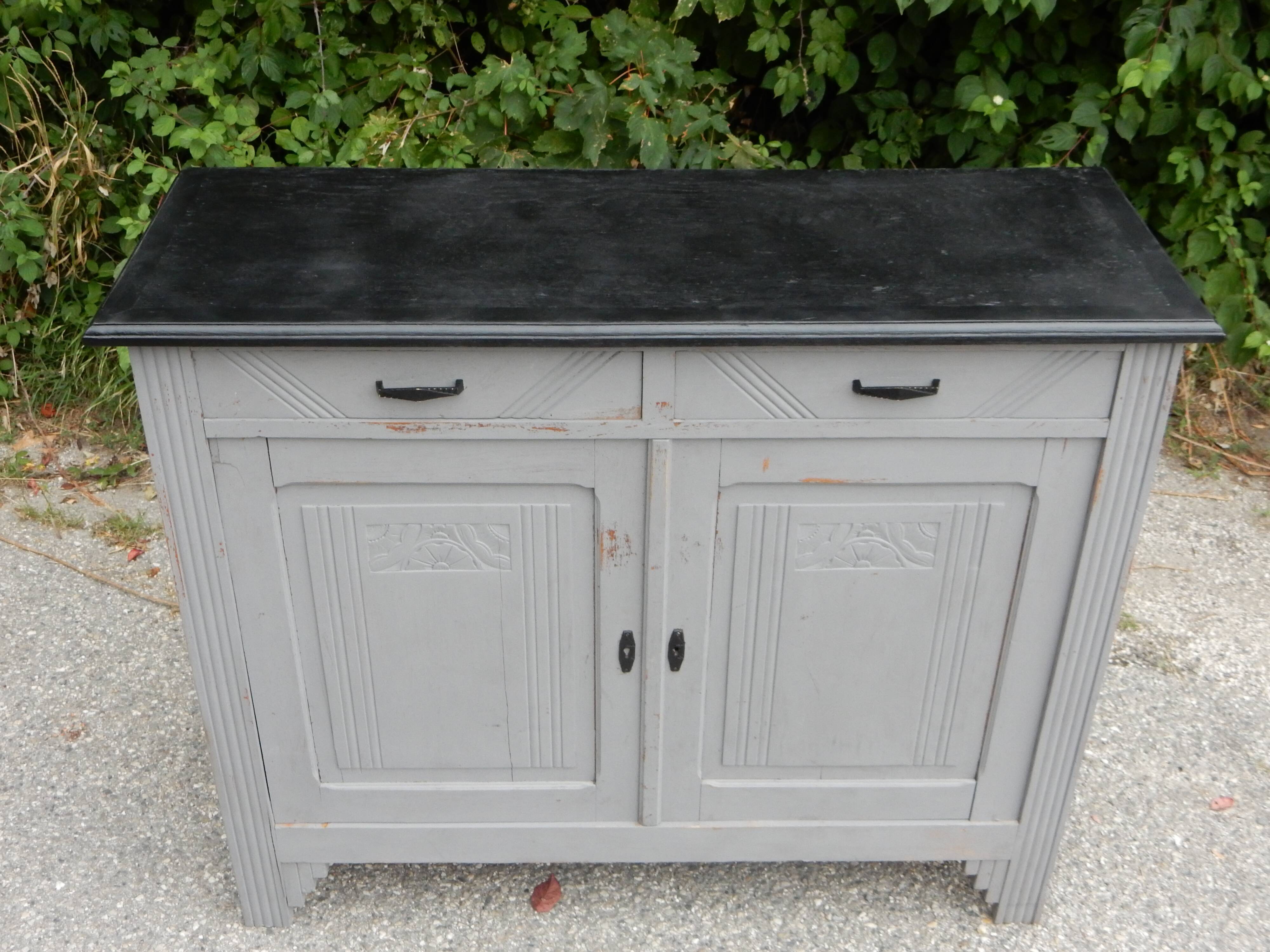 Superbe buffet parisien art déco gris patiné et noir