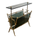 Brass magazine rack and blue-tinted glasses