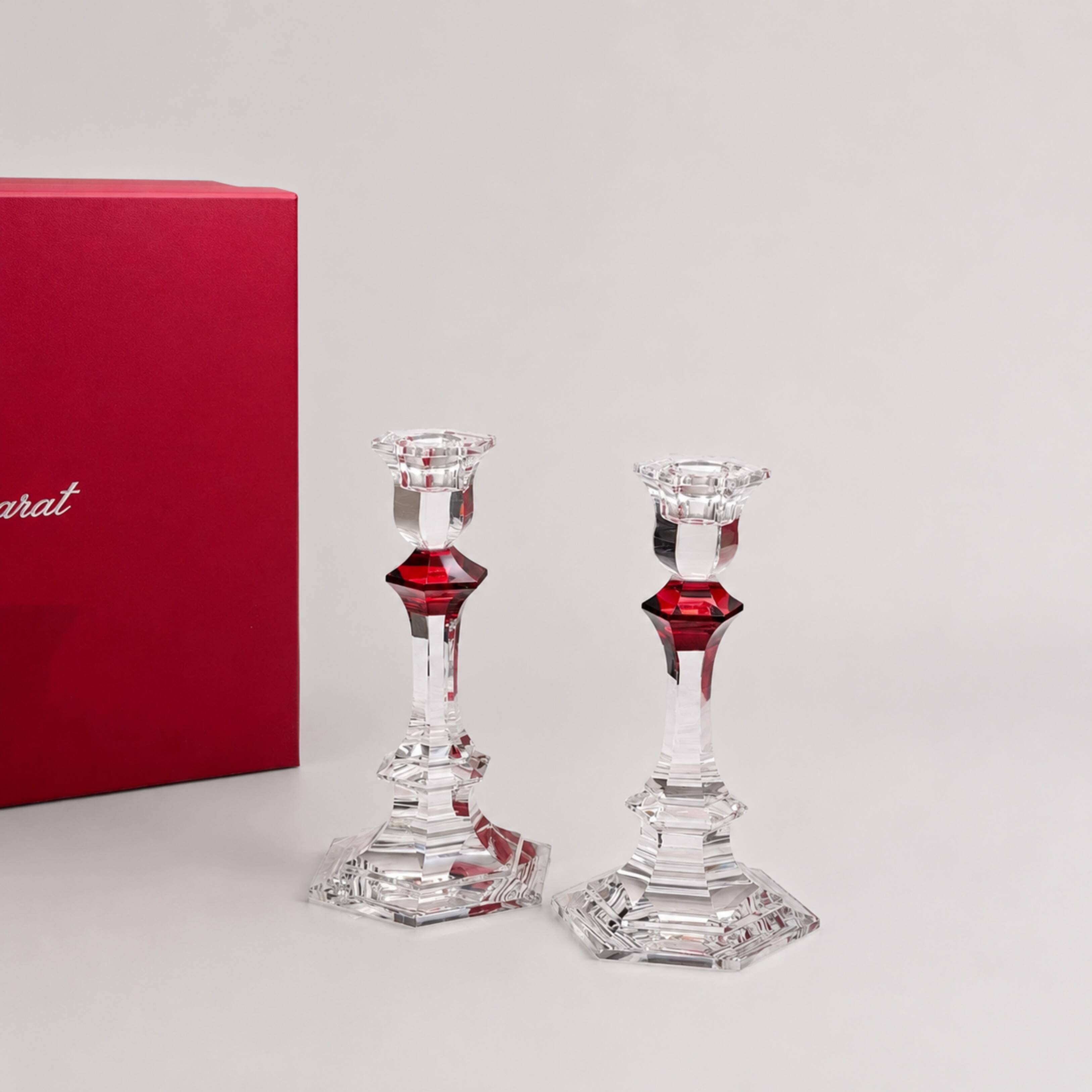 Baccarat - Candlestick (2) - Crystal, Glass - Harcourt candlestick Red