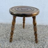 Old tripod stool in solid oak turned 1950 1960