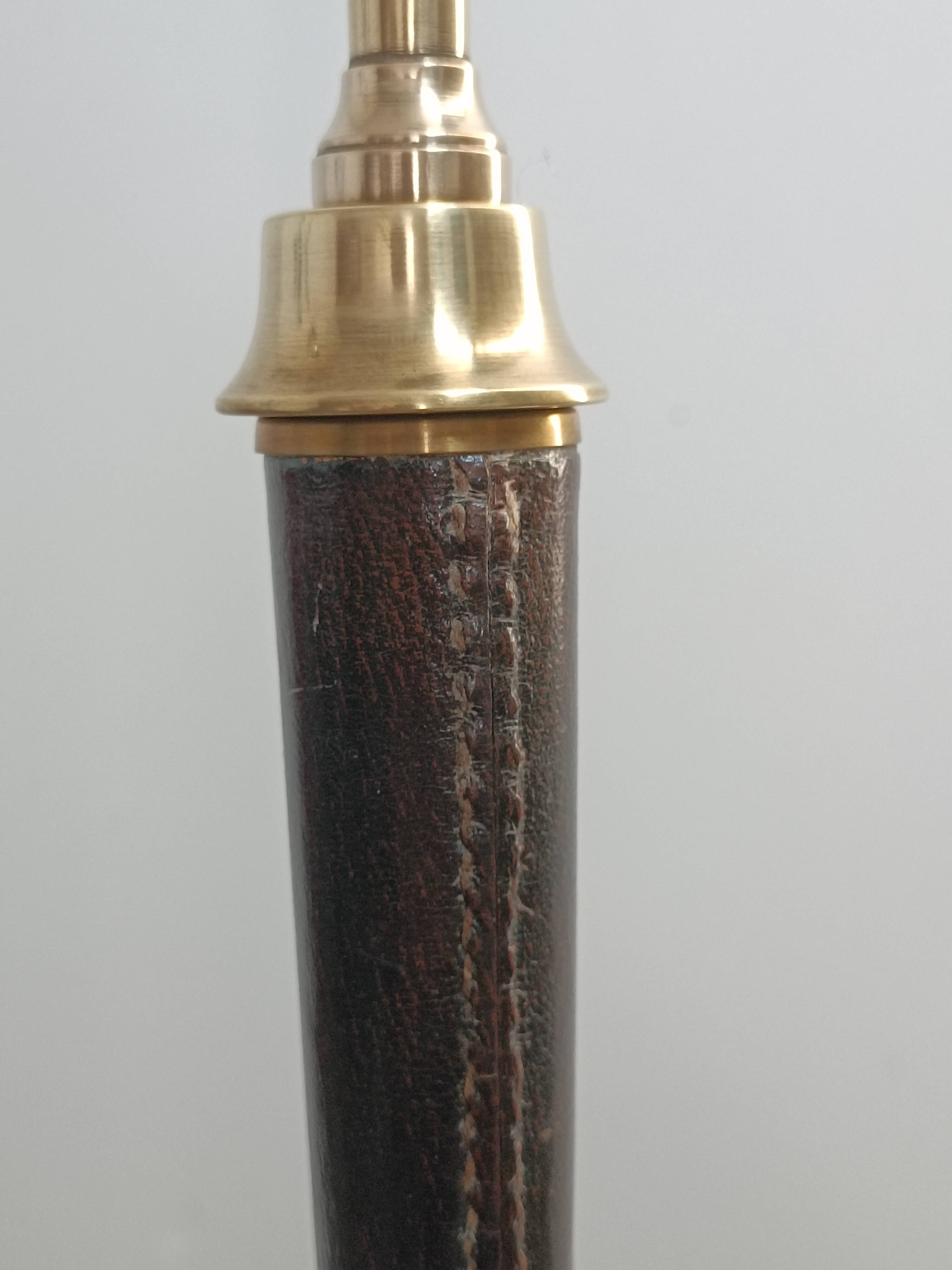 Leather-covered brass table lamp by Jacques Adnet 1950s