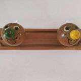 Vintage wooden children's coat rack - smiling heads hooks