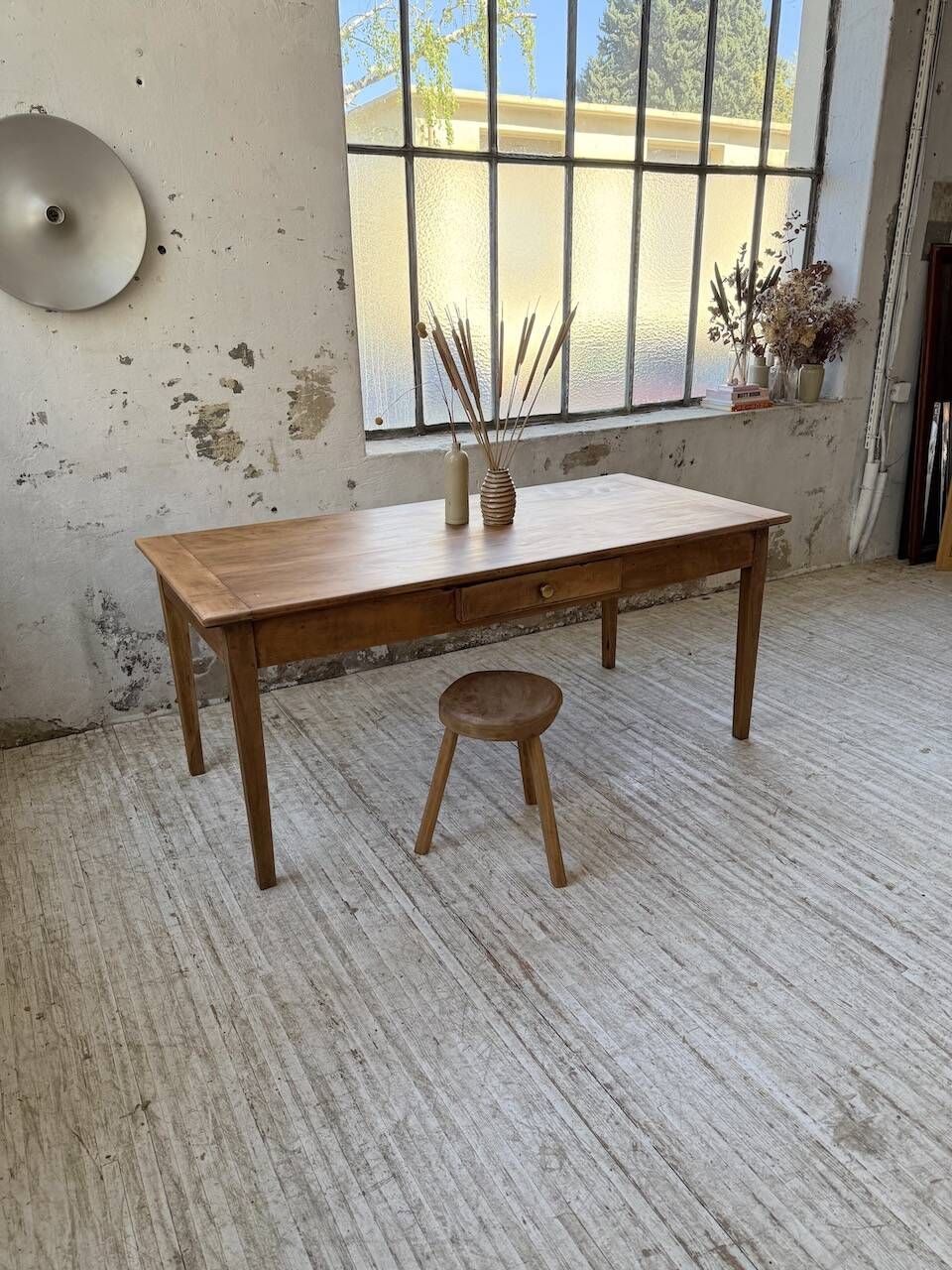 Cherry farmhouse table with spindle legs, 1950s