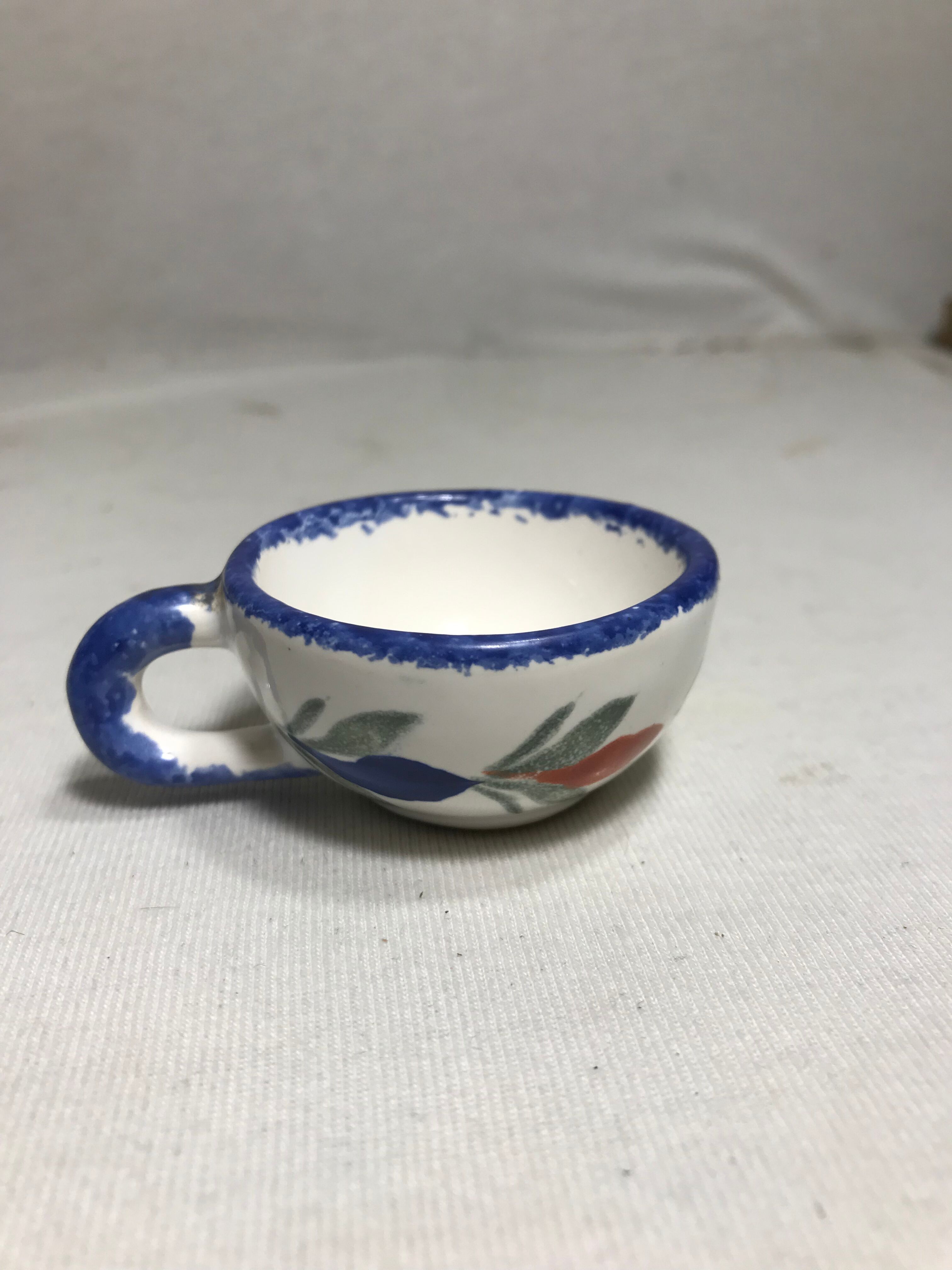 4 cups Quimper HB ceramic + drawings series painted vintage