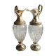 Pair of glass and silver metal ewers