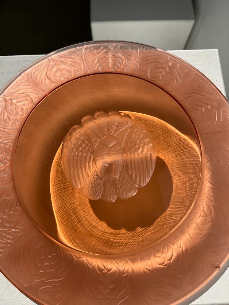 Molded pink glass dish art nouveau patterns D: 31.5cm