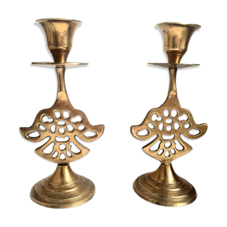 Pair of golden brass candle holders