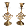 Pair of golden brass candle holders