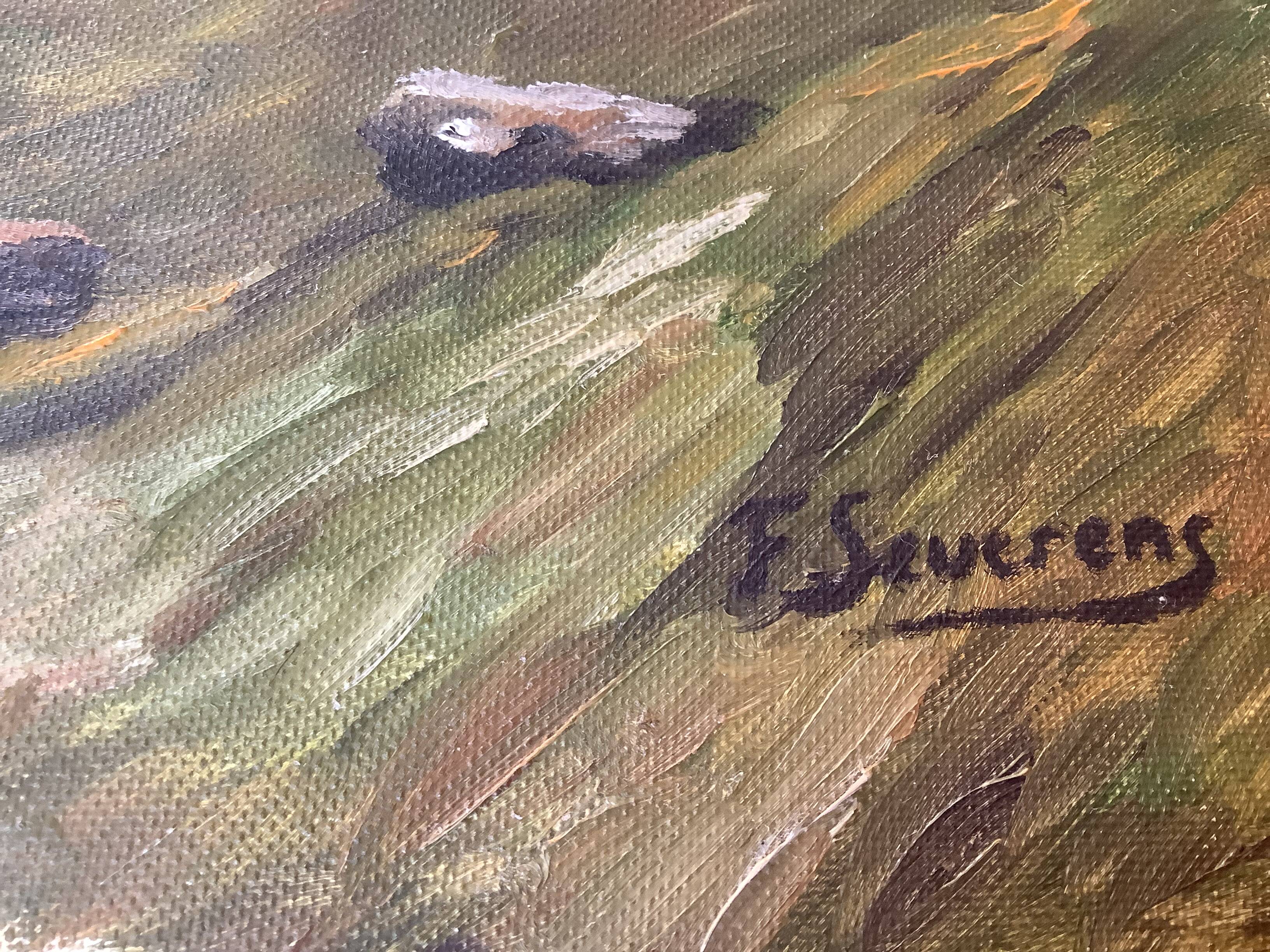 Large mountain landscape painting oil on canvas signed