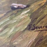 Large mountain landscape painting oil on canvas signed