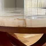 Coffee table in wood, marble and onyx.
