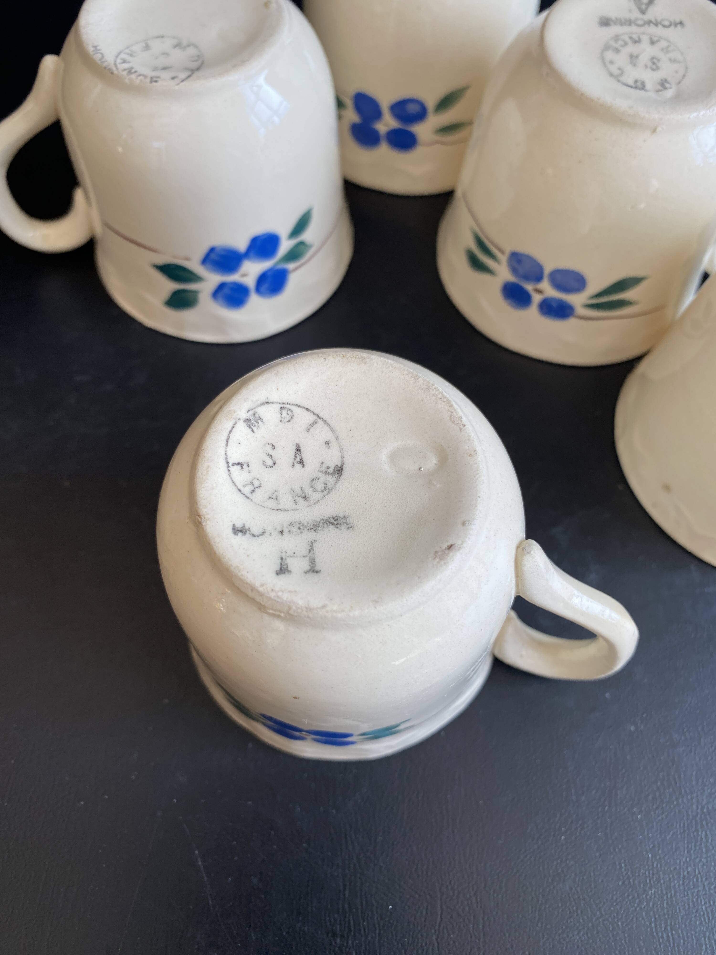 Set of 5 Vintage "Honorine" Mugs - Moulin des Loups (Orchies)