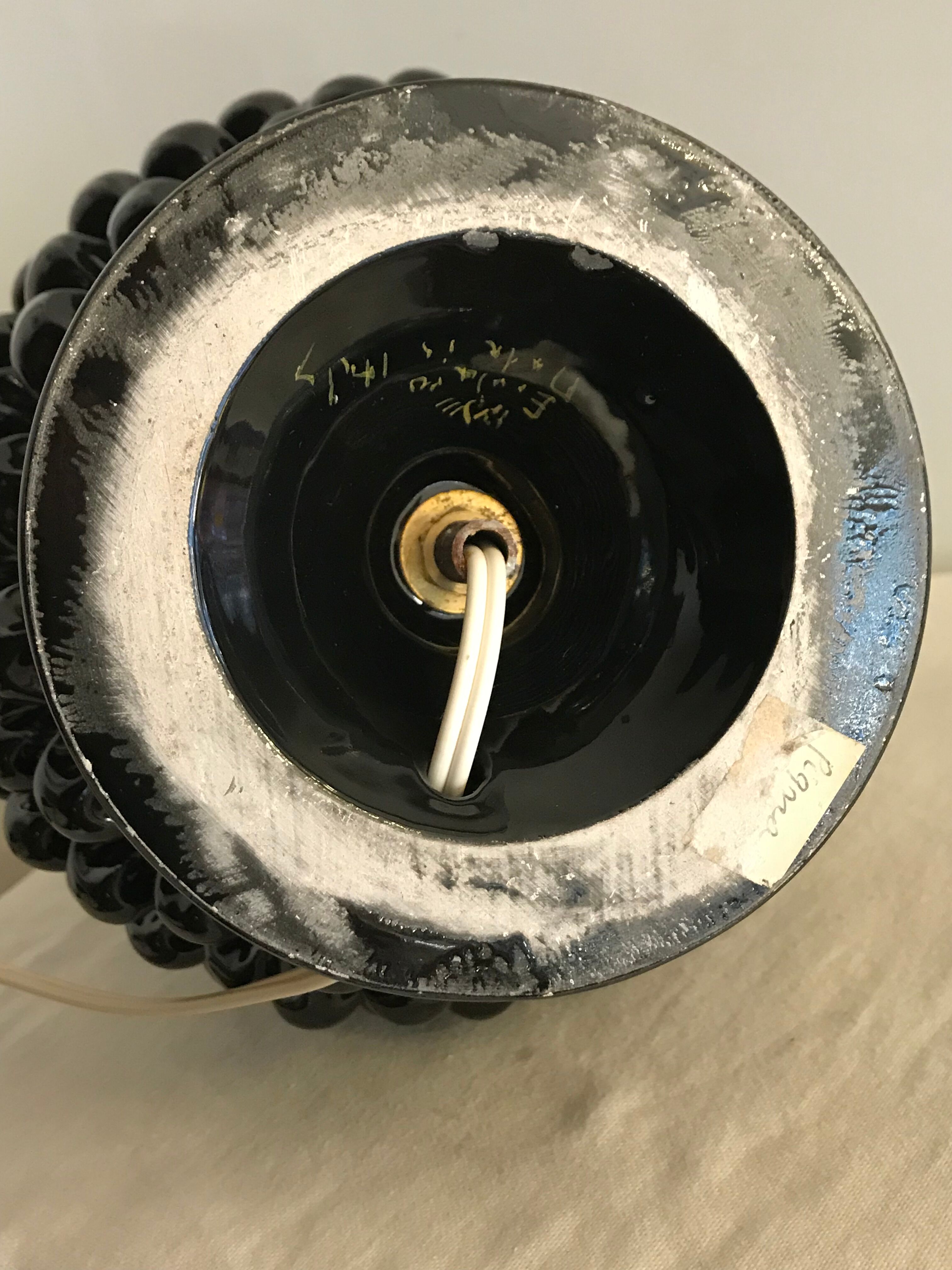 Black Italian ceramic pigna lamp 1970