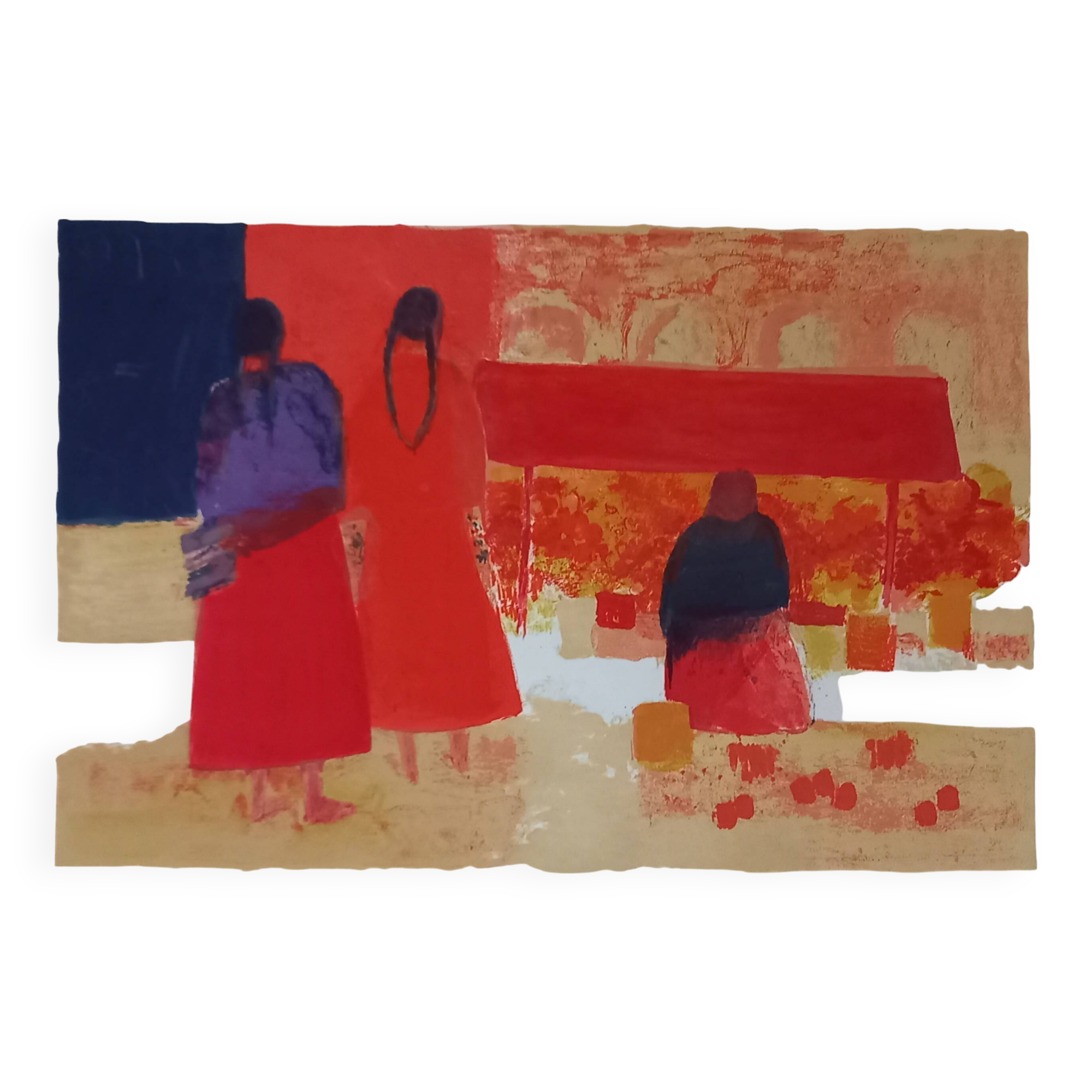 Lithograph by Bernard Cathelin, Mexican Market, 1965