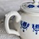 Antique teapot Saint-Uze steel clay cobalt blue pattern