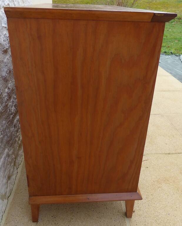 Antique post art deco chest of drawers circa 1940 in solid pine wood in its patina