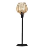 Lampe à poser réalisée avec le globe d'une suspension ancienne en verre strié et doré