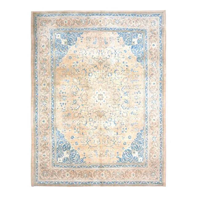 1960s Vintage Persian Handmade Wool Cotton Brown Area Rug 292x389