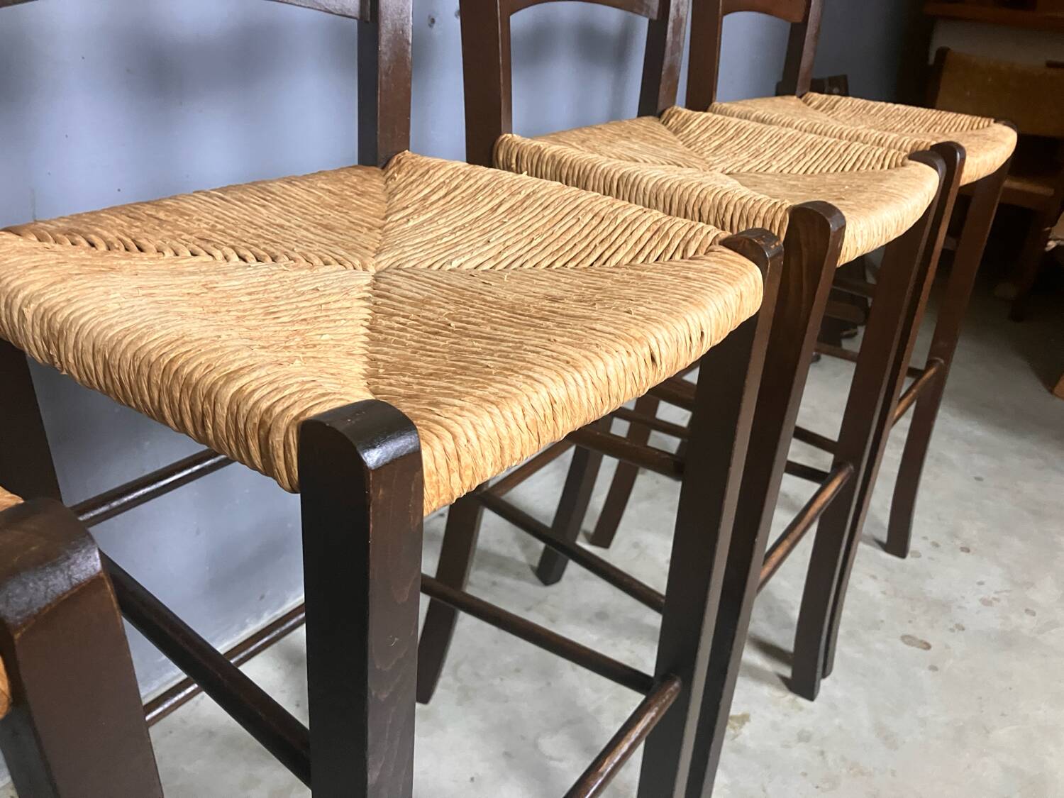 Tabouret de bar 4x vintage jonc brocante