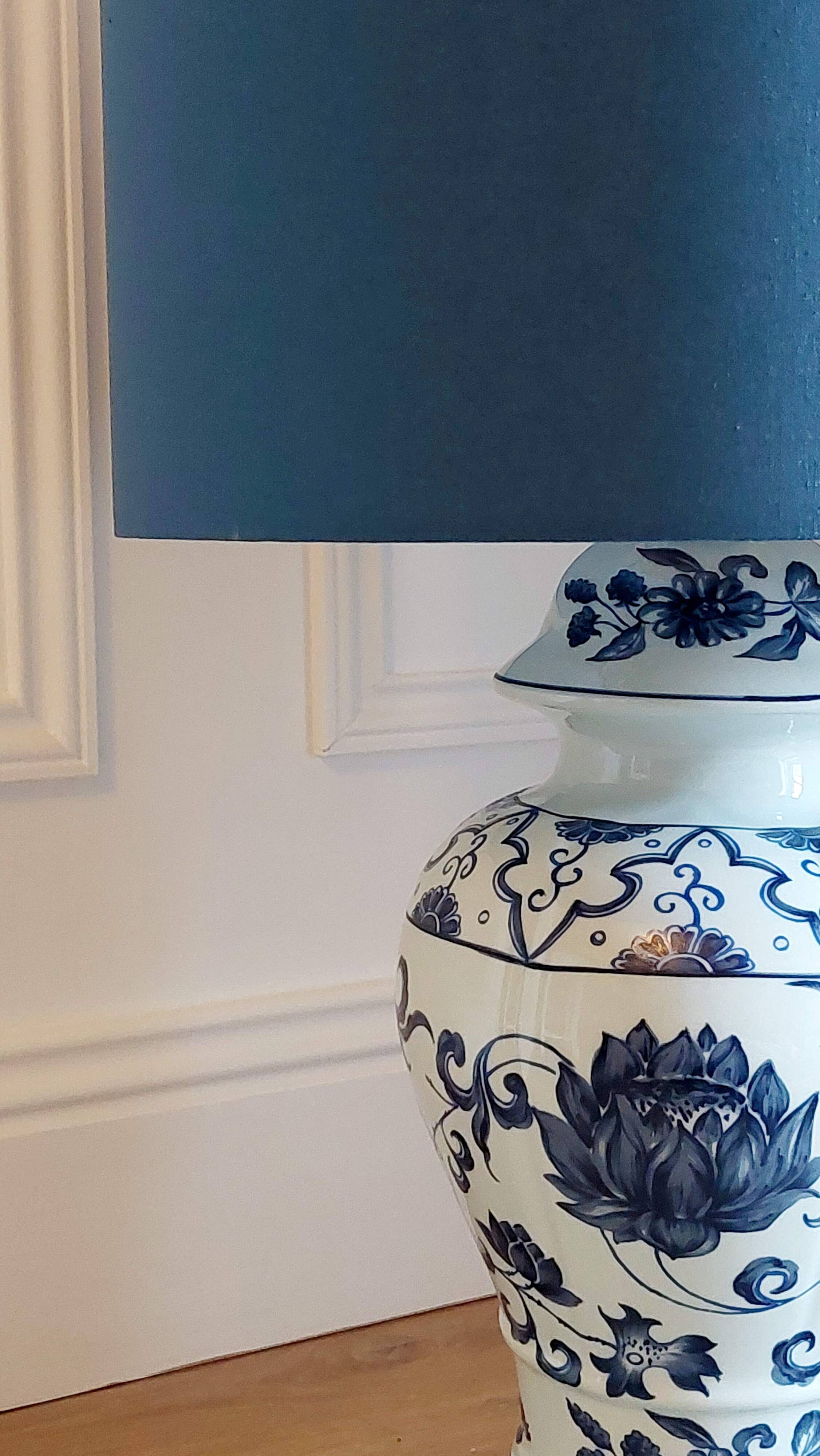 Hand-painted blue and white Paris porcelain lamp, circa 1980