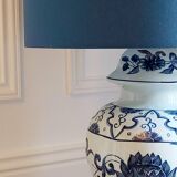 Hand-painted blue and white Paris porcelain lamp, circa 1980