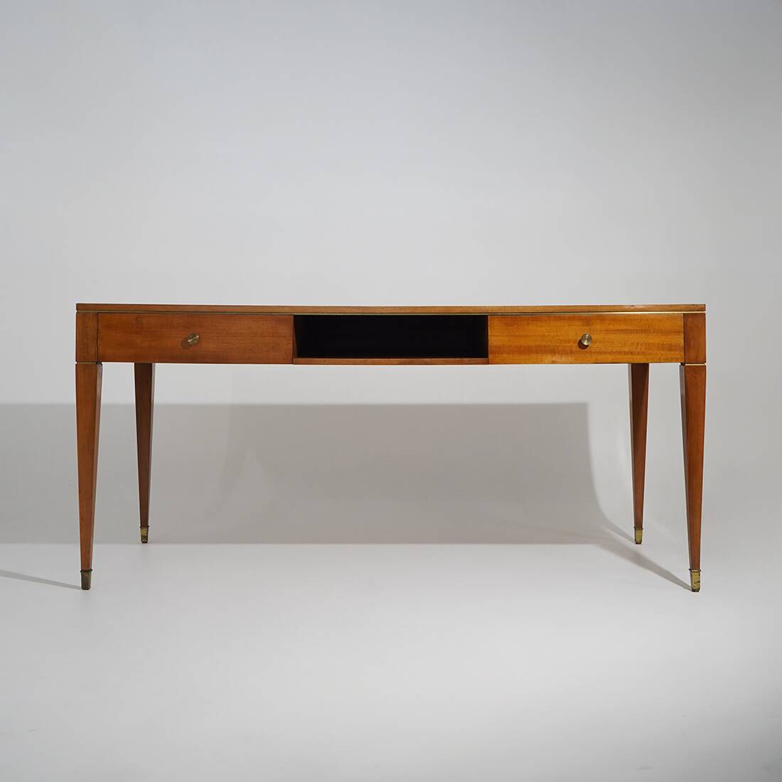 Walnut desk with brass details, 1950s