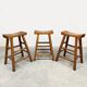 Brutalist vintage wooden curved bar stools