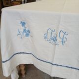 Antique linen/mixed sheet with embroidery