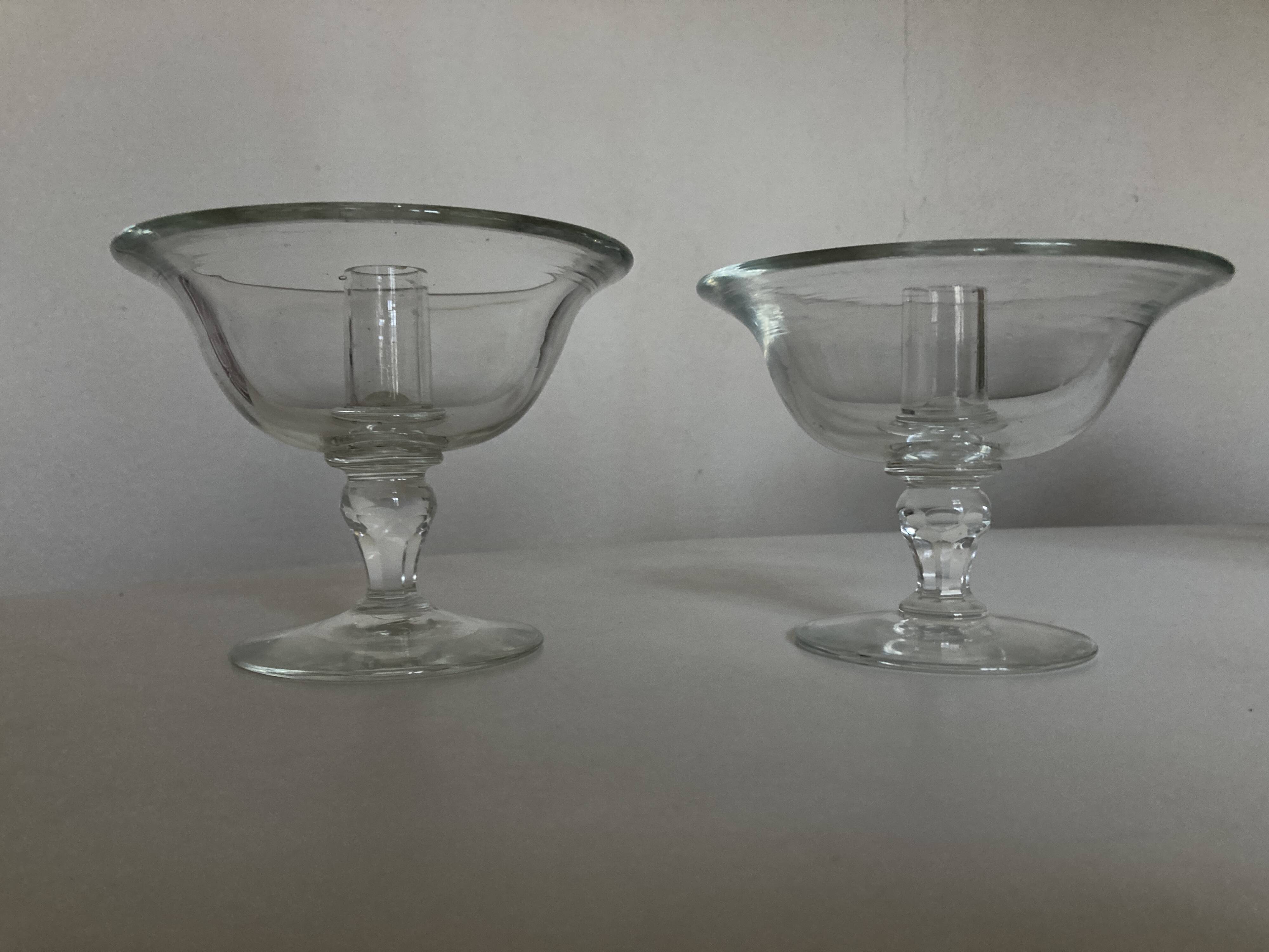 Pair of 19th century Medici glass candlesticks with button feet