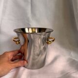 Guy Degrenne stainless steel ice bucket with golden handles