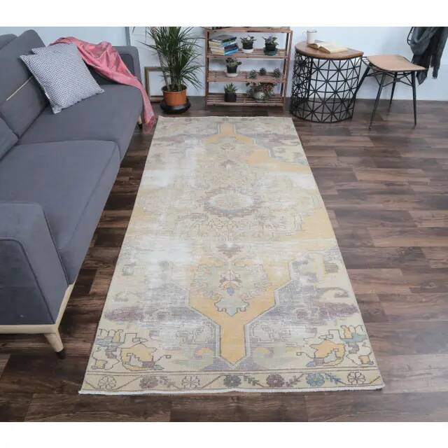 Vintage Turkish Oushak Handmade Wool Runner Rug 114x250