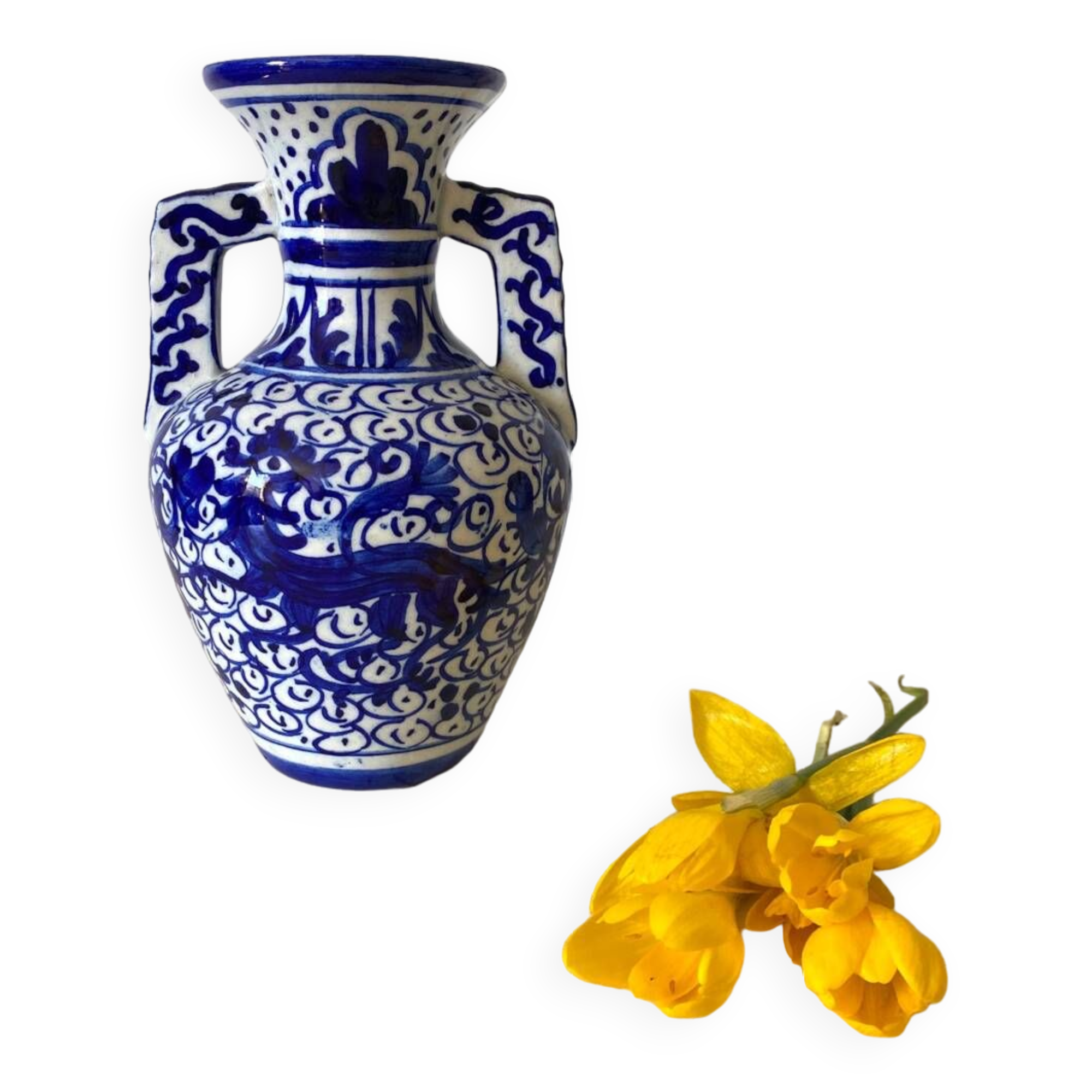 Small amphora vase in old hand-painted ceramic