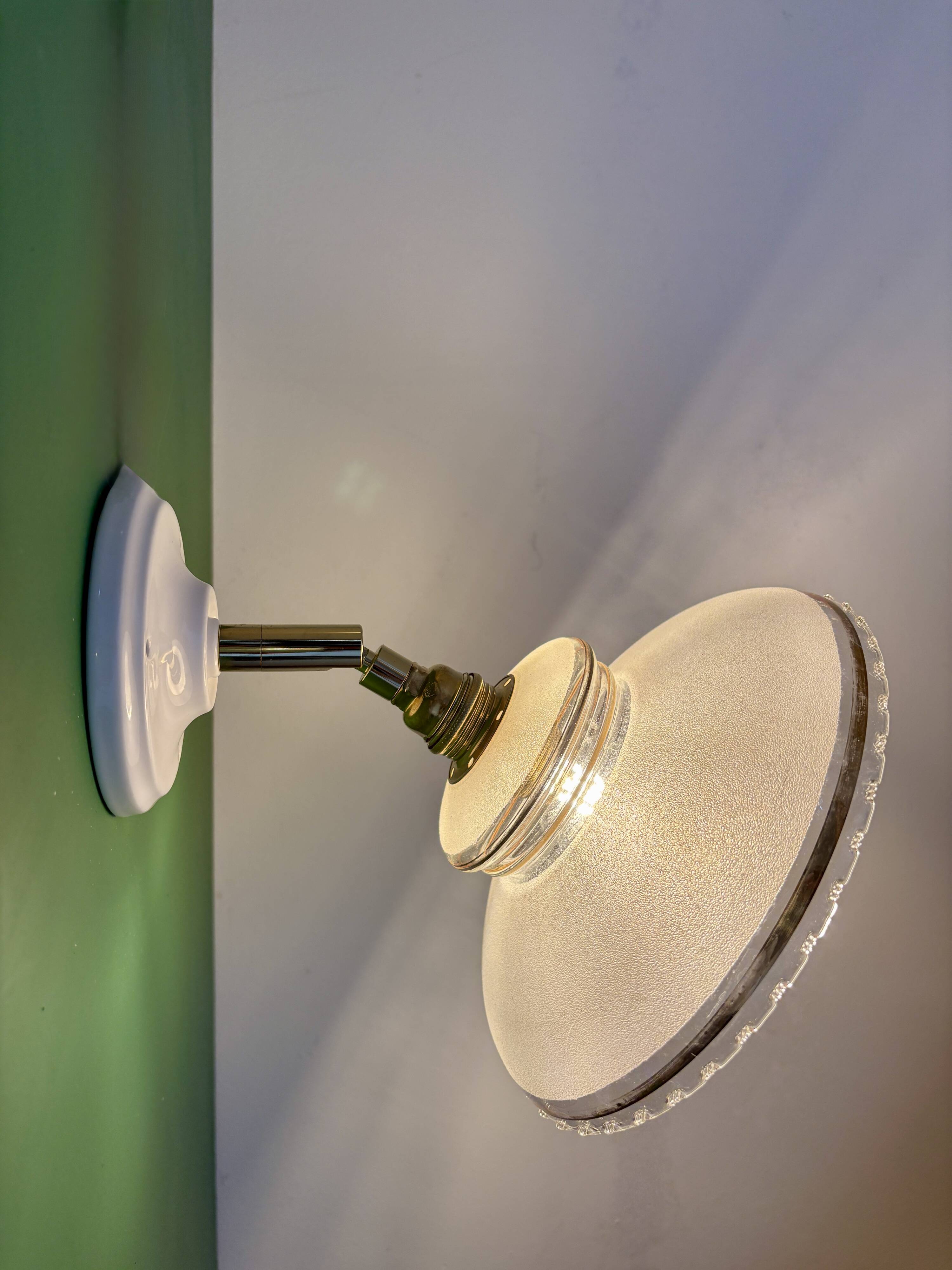 Vintage wall lamp with white and gold granite glass shade