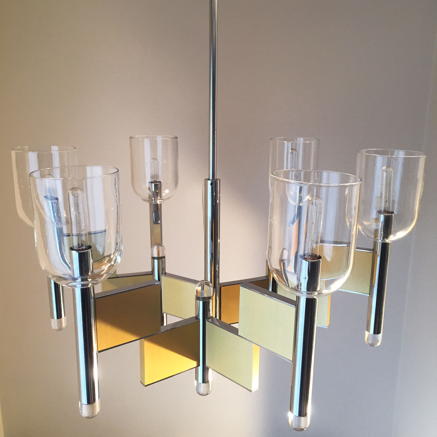 Chandelier from Sciolari chrome-gold and glass. 1970
