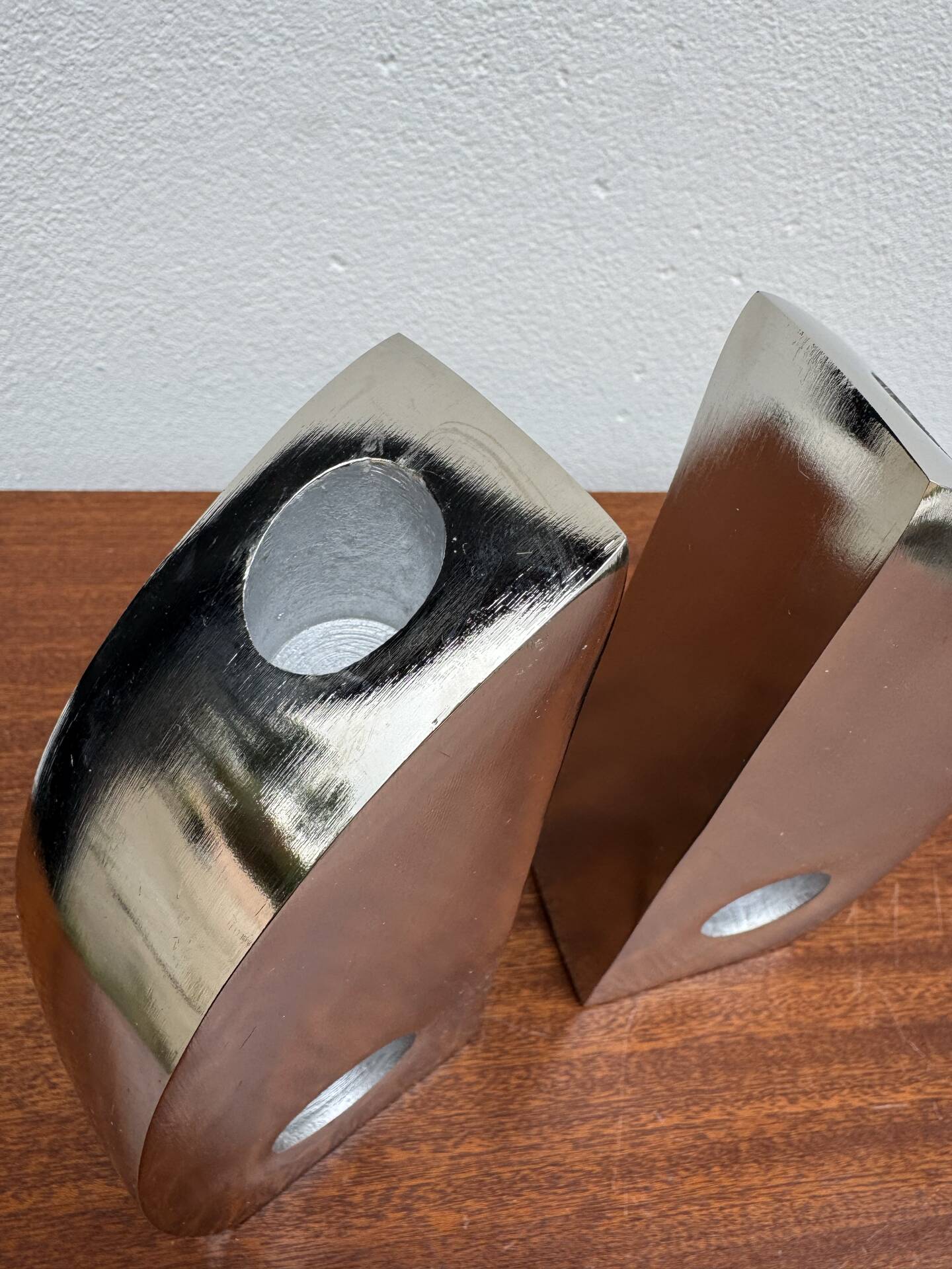 Bookends candle holders chrome aluminium