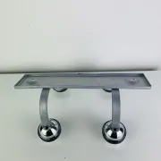 Wall-mounted coat rack, double chrome and grey metal hook, vintage