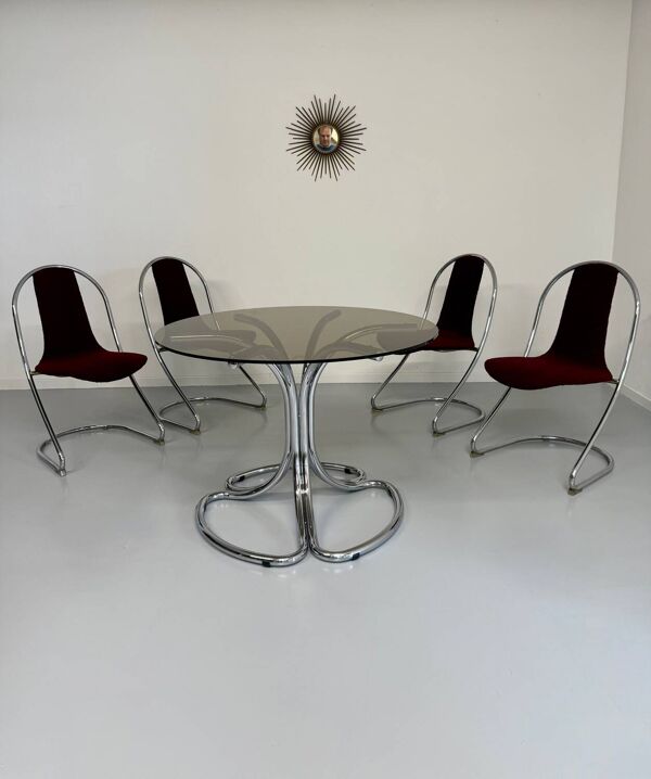 Lot 4 chaises tubulaires design italien design 70 vintage Cantilever