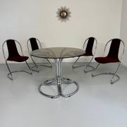 Set of 4 tubular chairs, Italian design, 70s vintage, Cantilever
