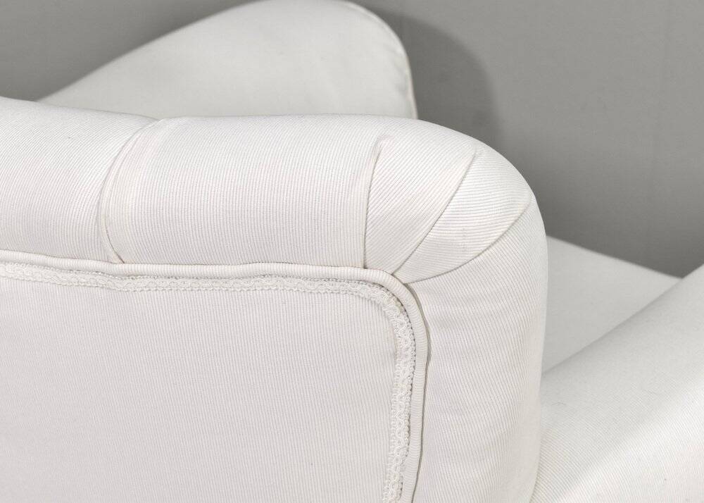 2 sets of Italian armchair with pouf in white fabric, Italy, 1940s