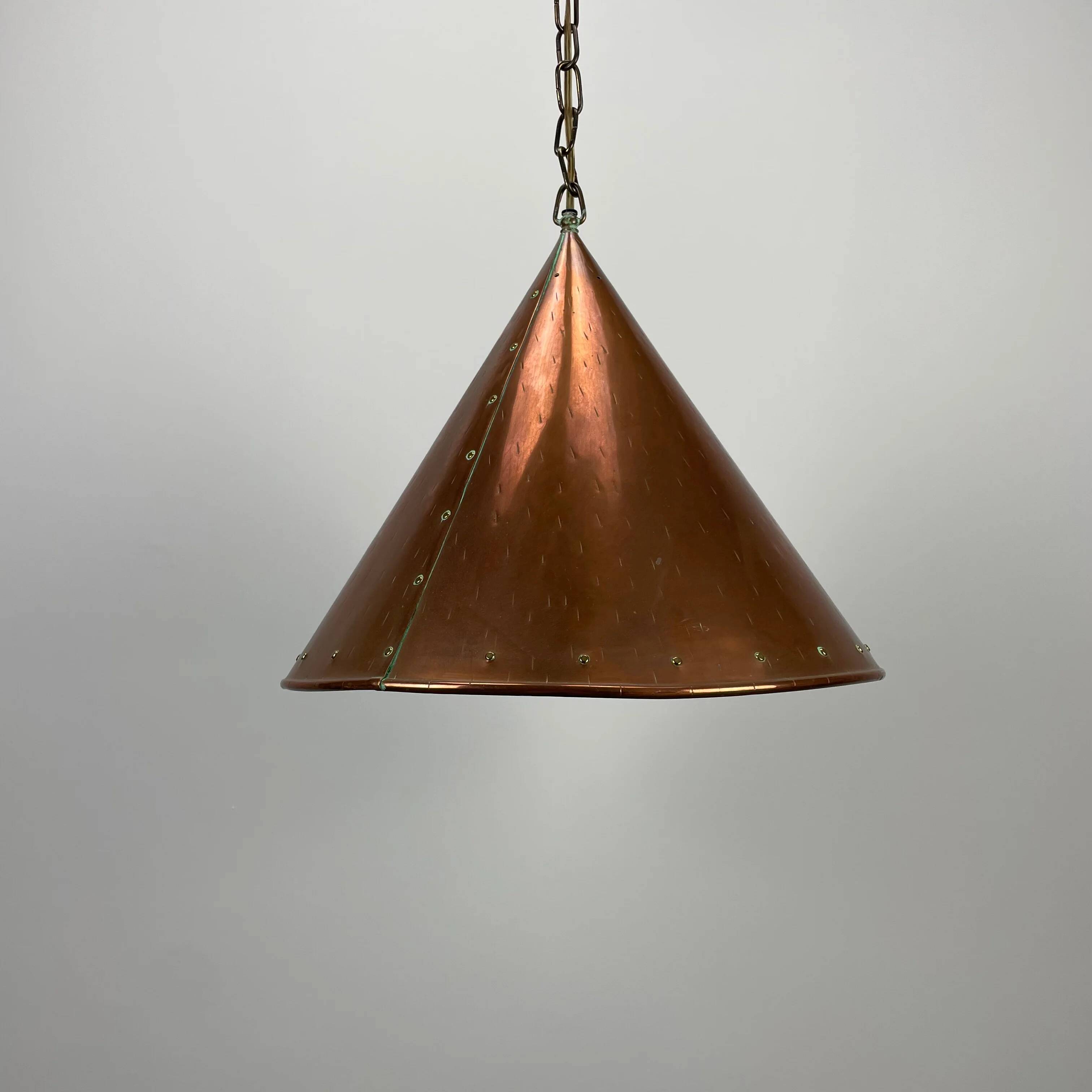 Conical suspended copper pendant by E.S Horn Aalestrup, Denmark 1950