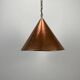 Conical suspended copper pendant by E.S Horn Aalestrup, Denmark 1950