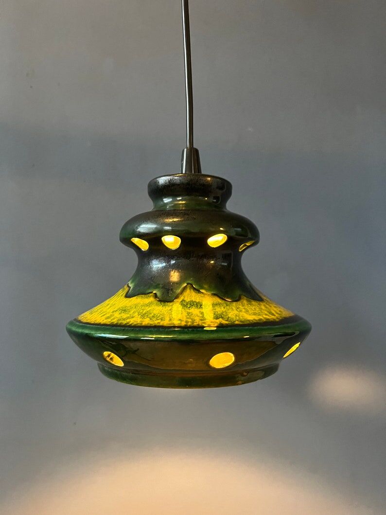 Green pendant lamp west Germany ceramic Fat Lava