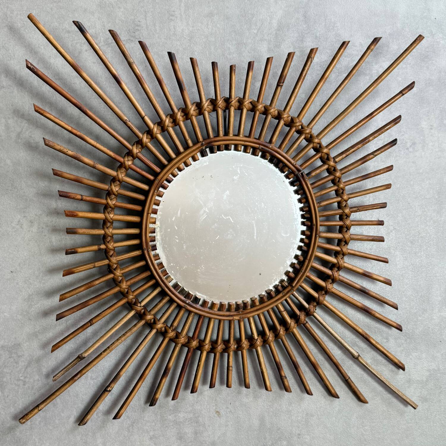 1950s Rattan Sun Mirror France