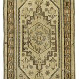 1960s Handmade Rustic Oriental Beige Carpet 115 cm x 222 cm