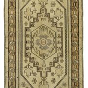 1960s Handmade Rustic Oriental Beige Carpet 115 cm x 222 cm