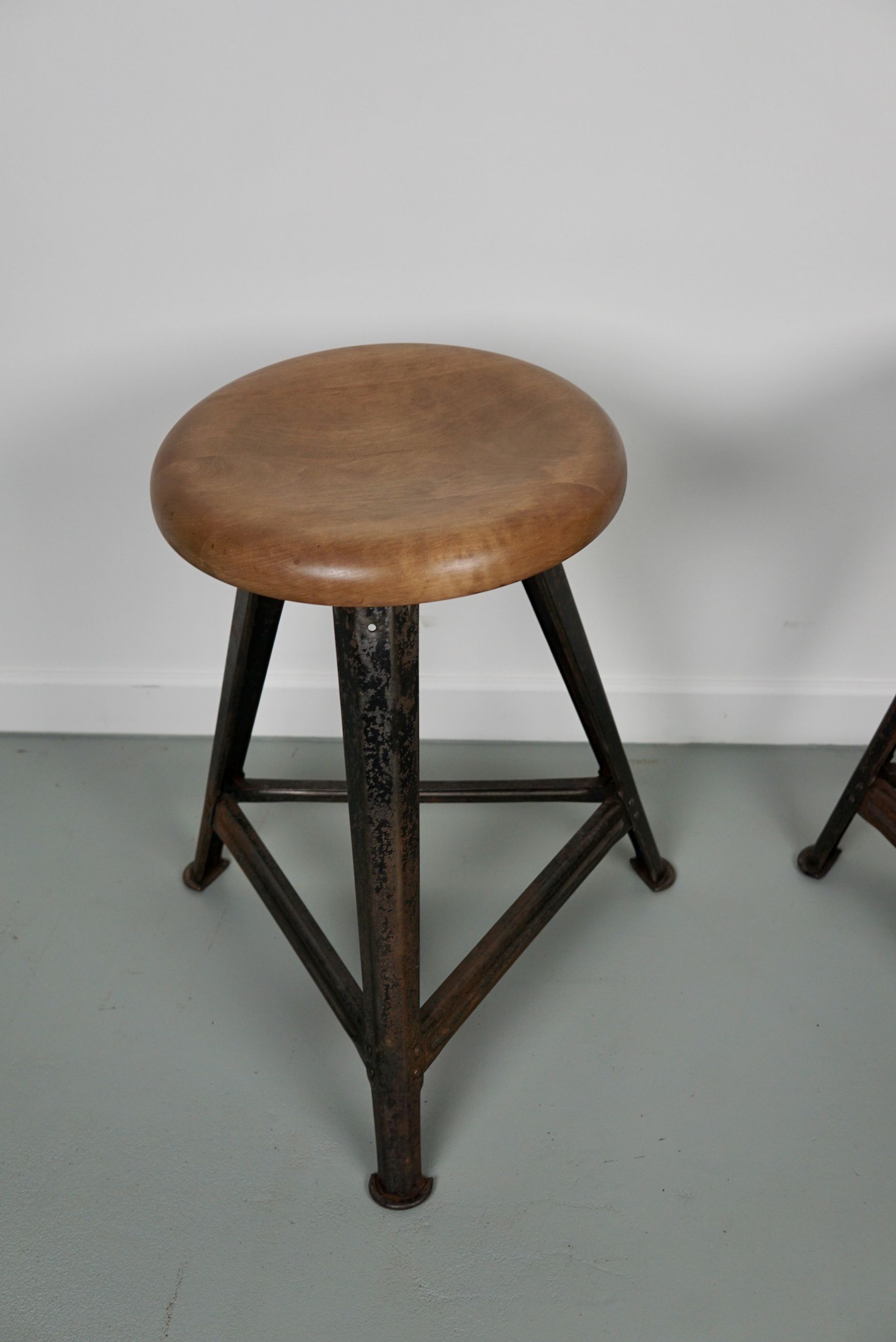 Pair of Industrial Steel Factory Stools By Rowac Robert Wagner Chemnitz, 1930s